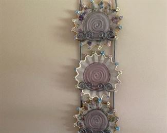 Vintage Mackenzie-Childs Pottery Evervolving Rose Ceramic Floral Plates (3) on wall mount