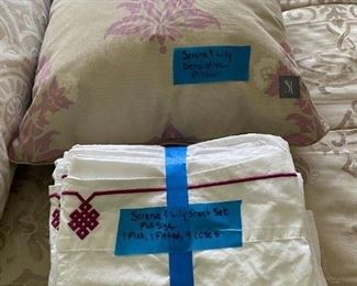 Full size sheet set and decorative pillow from Serena & Lily