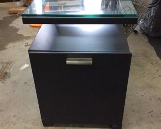Metal filing cabinet with glass top