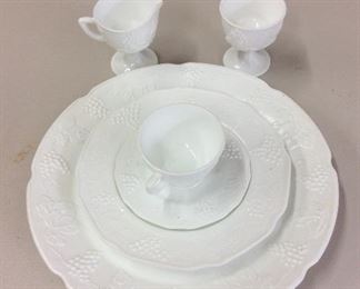 Milk Glass China Set Eight Place Settings and a large serving plate