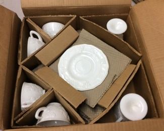 Milk Glass China Set Eight Place Settings and a large serving plate
