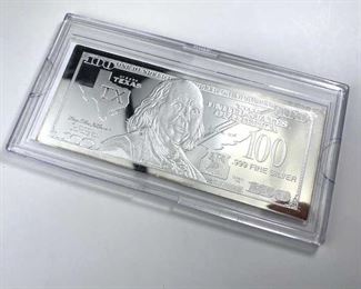1oz Silver .999 Fine $100 Bill TX State Bar