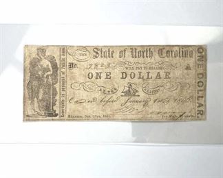 State of North Carolina $1 Confederate Bill