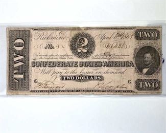 1863 $2 Confederate Bill, Scarce