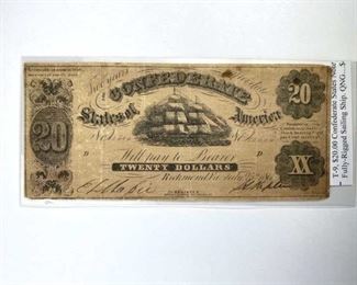 1861 $20 Confederate Bill w/ Ship