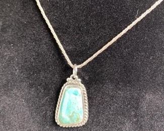 925 Silver Turquoise Barse Signed Necklace Pendant