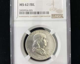 1949 Franklin Silver Half Dollar, NGC FBL MS-62