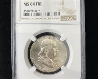 1954-D Franklin Silver Half Dollar, NGC FBL MS-64