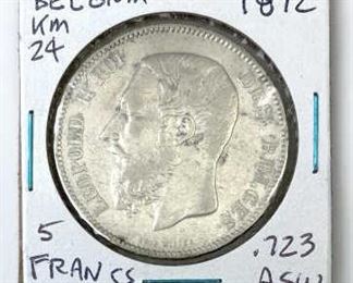 1872 Belgium Silver 5 Franc