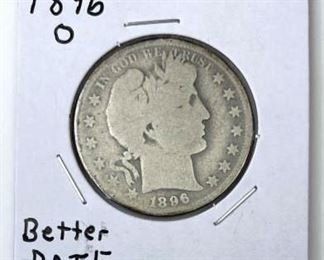 1896-O Barber Half Dollar, Better Date, U.S. 50c