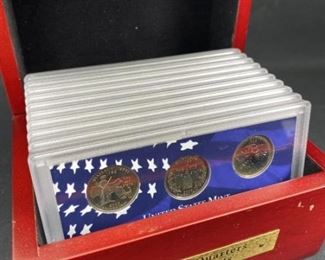 (10) US State Quarter Sets in Wooden Box