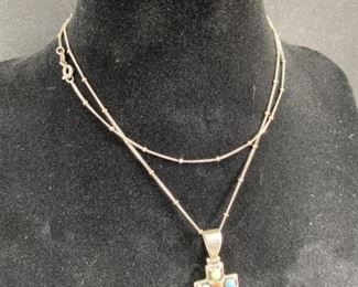 925 Silver & Multi-Gemstone Cross Pendant Necklace