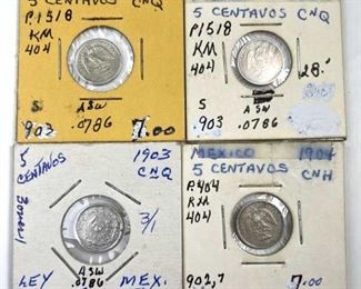 (4) Mexico Silver 5 Centavos