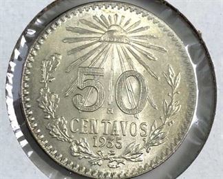 1935 Mexico 50 Centavos BU Silver