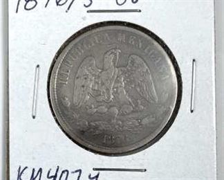 1876/5-Go Mexico Overdate 50 Centavos Silver