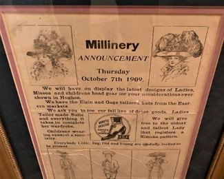 "Millinery Announcement" from 1909