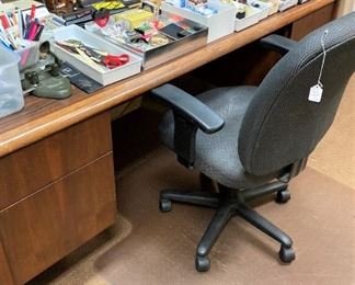 Large desk; office chair; chair mat