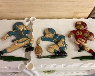 Vintage 1970s Homco cast metal football player wall plaques