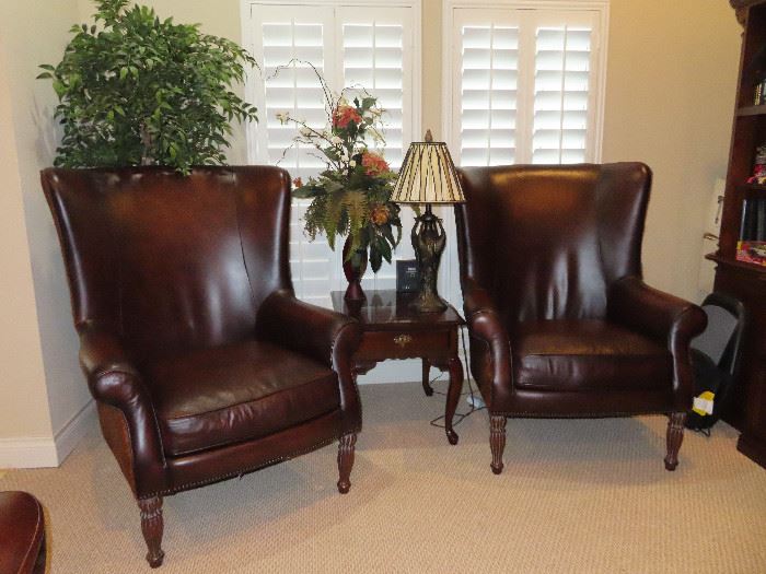 Bernhardt large leather and cowhide arm chairs. 