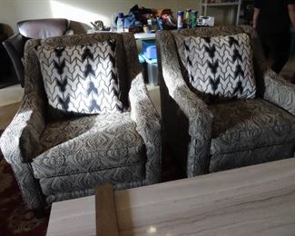 Sunlight is hitting this picture - Pair of great upholstery chairs - Great shape by Kirkwood Designs