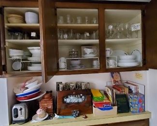 Corelle Crazy Daisy Spring Blossom Dishes , Corelle Holly Dishes sold seperately . Bread box, toaster, glassware, cookbooks