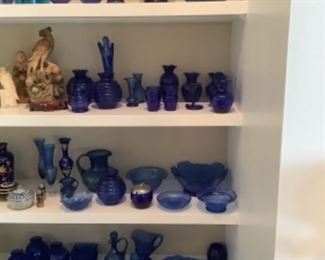 Large variety of cobalt blue glassware