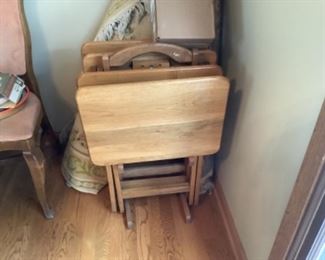 Set of wood TV trays.  Presale $30