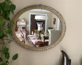 Vintage green oval mirror with decorative edge.  Presale $45