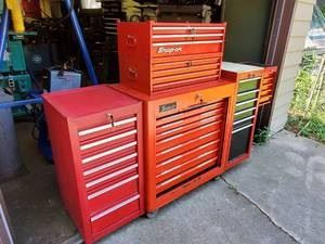 (36) Drawer Snap-On Tool Chest, center piece is Snap-On, left side attached cabinet made by U.S. General & the right side is made by Craftsman. Sold in used condition with some wear. 
