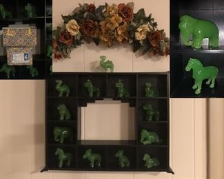  Jade Glass Guardians of the Dynasty Set of 12 Franklin Mint Heirloom Glass with wall shelf and original boxes. 