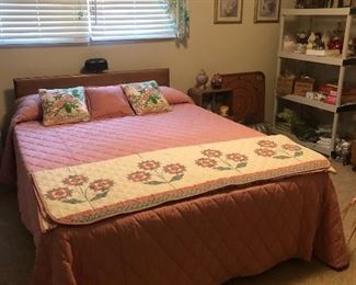 Queen bed with midcentury modern headboard