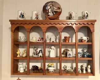 Great small collectibles, in maple wall shelf.