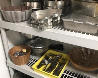 Who wants to bake a cake?? Great cake pans here! Set of flatware, bowls, salt and pepper shakers, pots and pans.