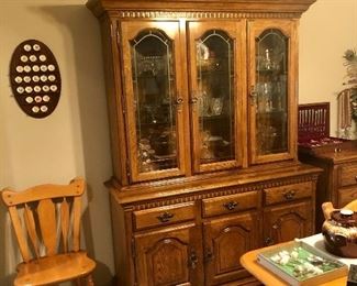 Large storage/china cabinet. Full with Pink Depression glass, crystal  and pressed glass