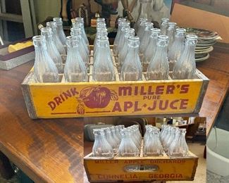 Rare 1940's/50's Miller’s Pure Apl-Juce cart and 24 Miller's bottles  from Miller’s Apple orchard Cornelia,  Georgia.