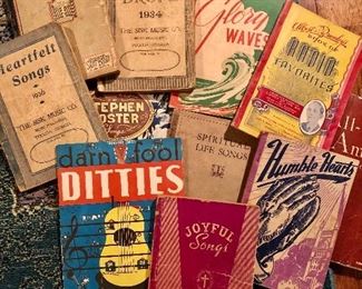 Vintage songs books including Dew Drops 1930  and Heartfelt Songs 1936 from the Sisk Music Company Toccoa Georgia, Albert E. Brumbley’s
Book of Radio Favorites, Darn Fool Ditties songs and more.