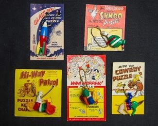 Vintage Puzzle Keychains on Original Cards (sold separately)