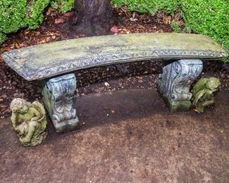 Concrete Garden Bench & Statuary