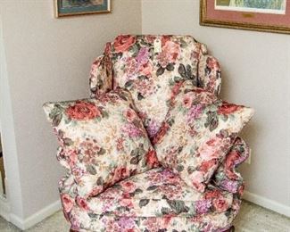 Custom Floral Upholstery Wingback Chair