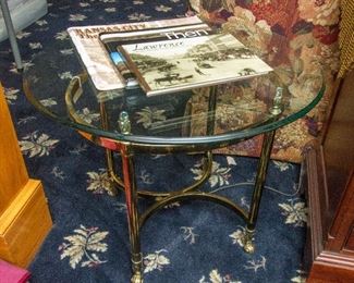 Glass Top, Brass base cocktail or accent table