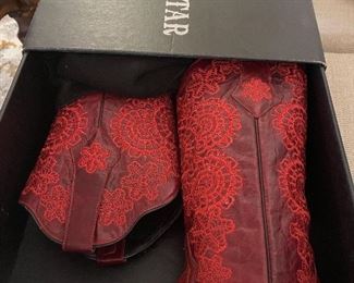 New red leather cowboy boots