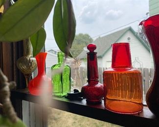Colored glass bottle collection