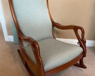 Carved Antique Rocking Chair w Swan Arms