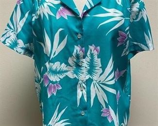Hilo Hattie Teal Hawaiian Shirt XL