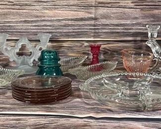 Vintage Mixed Clear Colored Glass Lot