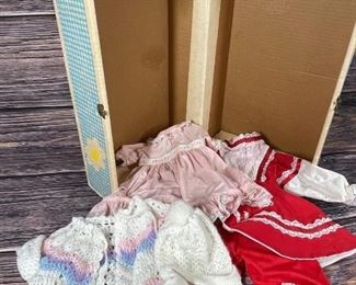 Lot of Vintage Doll Baby Clothes with Cardboard Trunk
