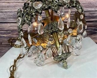 Small Vintage Hanging Swag Crystal Lamp Chandelier Light