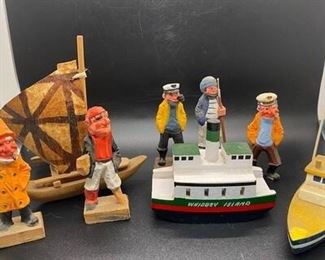 Wood Sailor Captain Figurines Boats