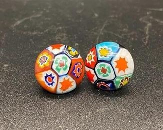 Vintage Antique Millefiori Glass Button Earrings Clip Style