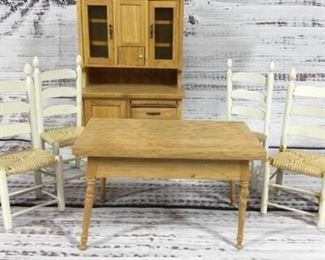 Wood Dollhouse Miniature Furniture Dining Table Chairs Hutch